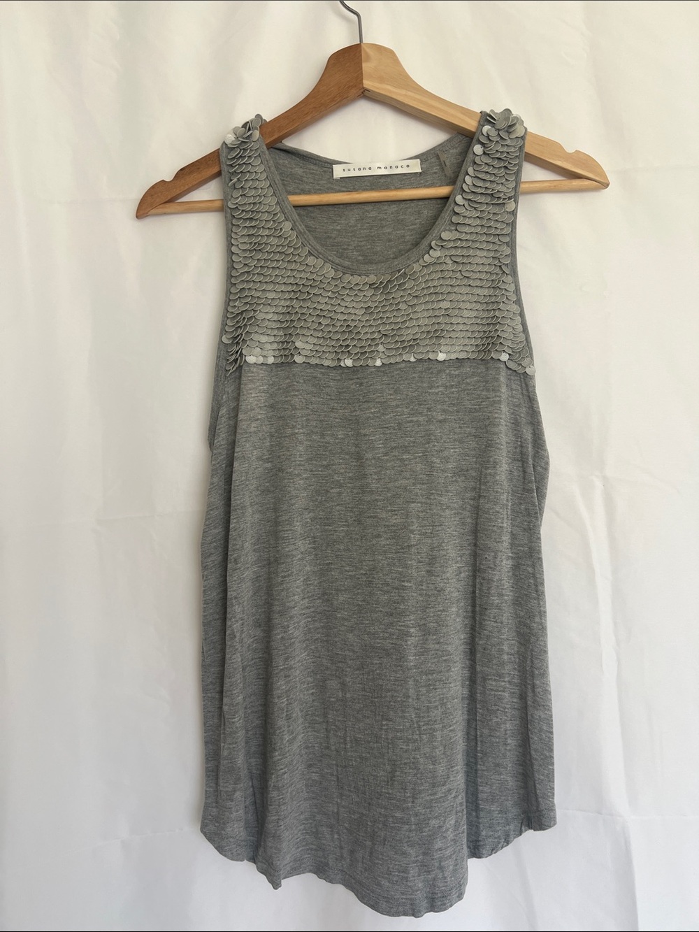 Susana Monaco Gray Sequin Yoke Tank